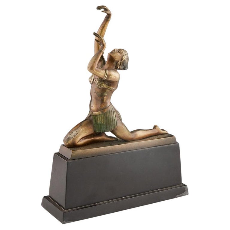 Art Deco Cold Painted Bronze Sculpture of a Kneeling Dancer, circa 1925