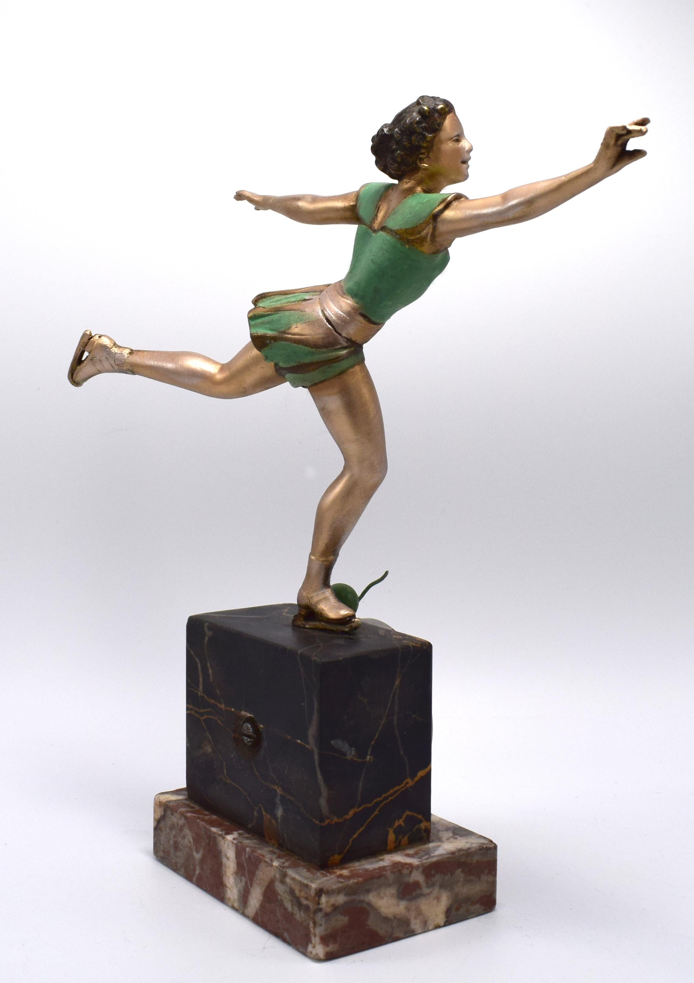 European Art Deco Cold Painted Figural Pocket Watch Holder, Stand circa 1930