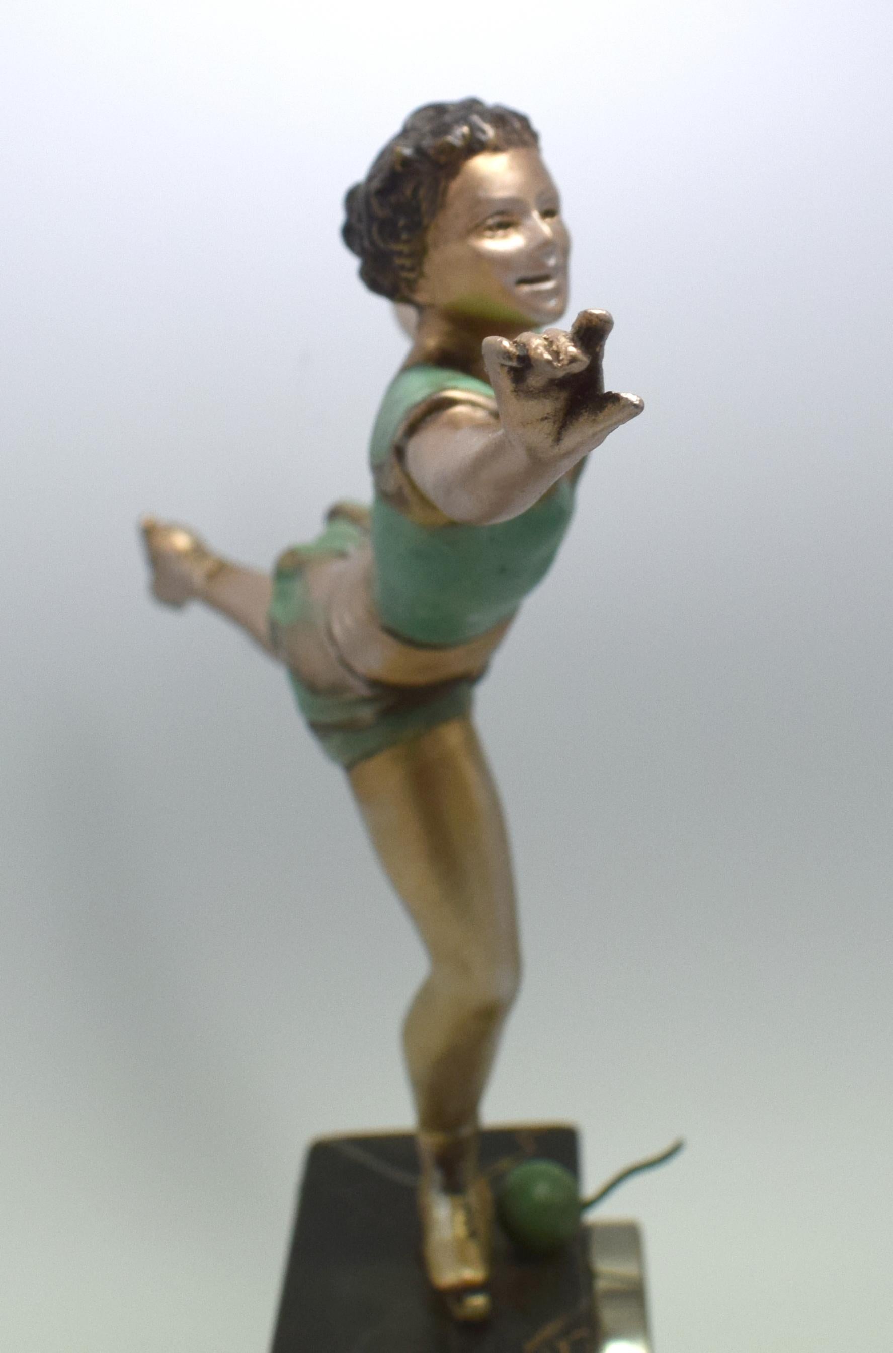 Spelter Art Deco Cold Painted Figural Pocket Watch Holder, Stand circa 1930