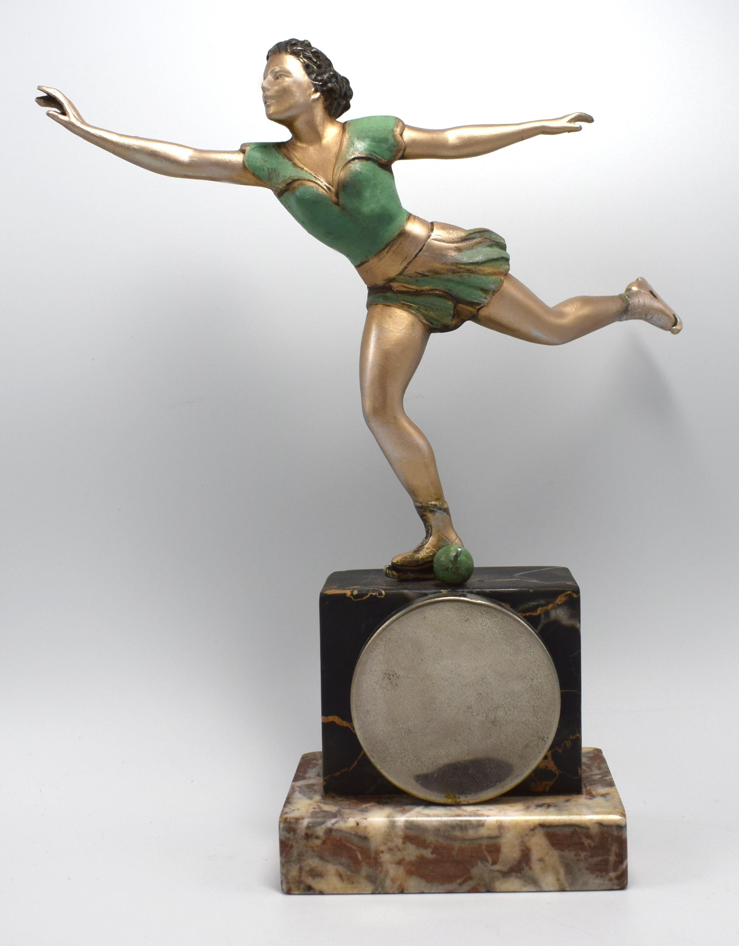 Art Deco Cold Painted Figural Pocket Watch Holder, Stand circa 1930 1