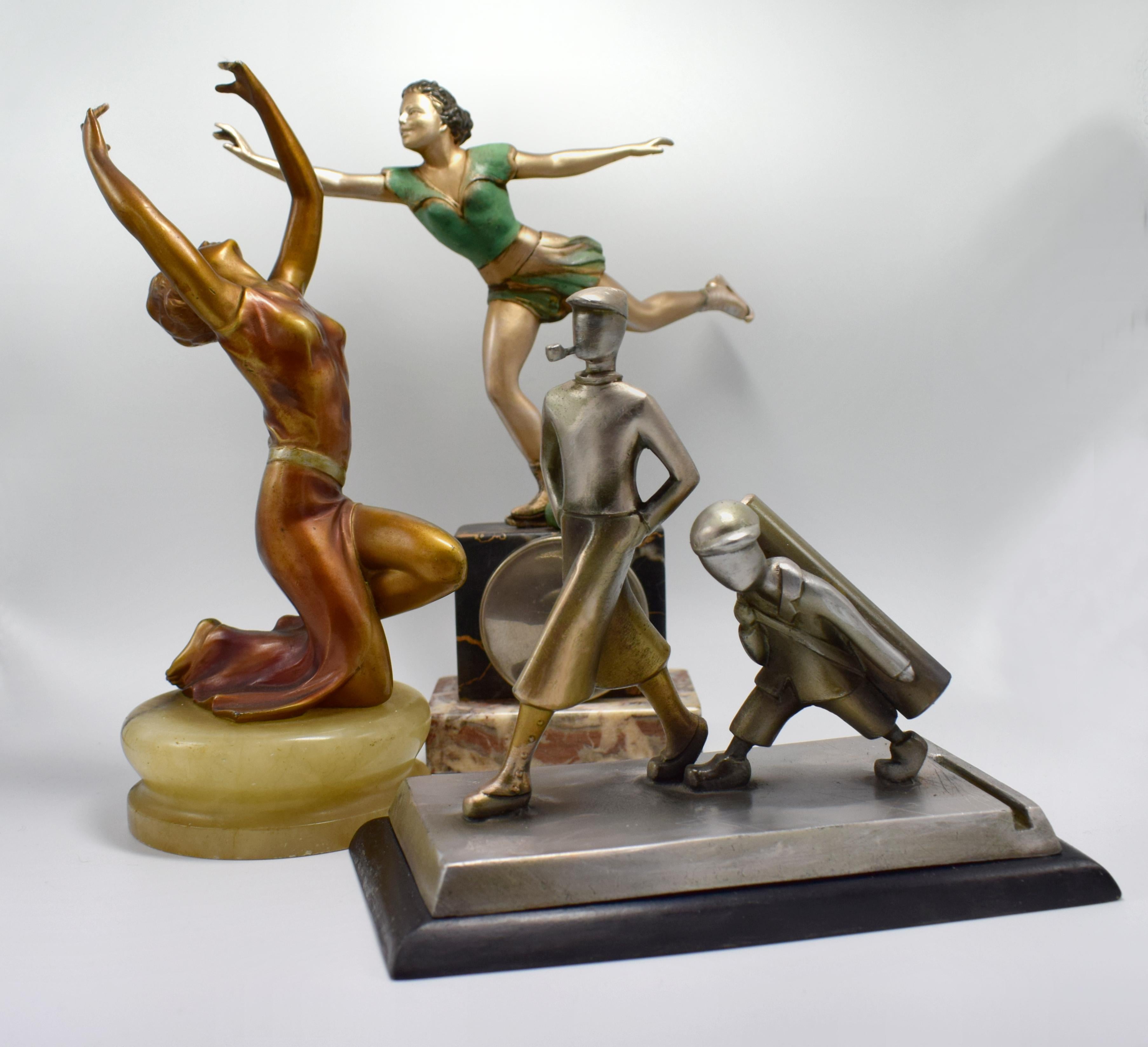 Art Deco Cold Painted Figural Pocket Watch Holder, Stand circa 1930 2