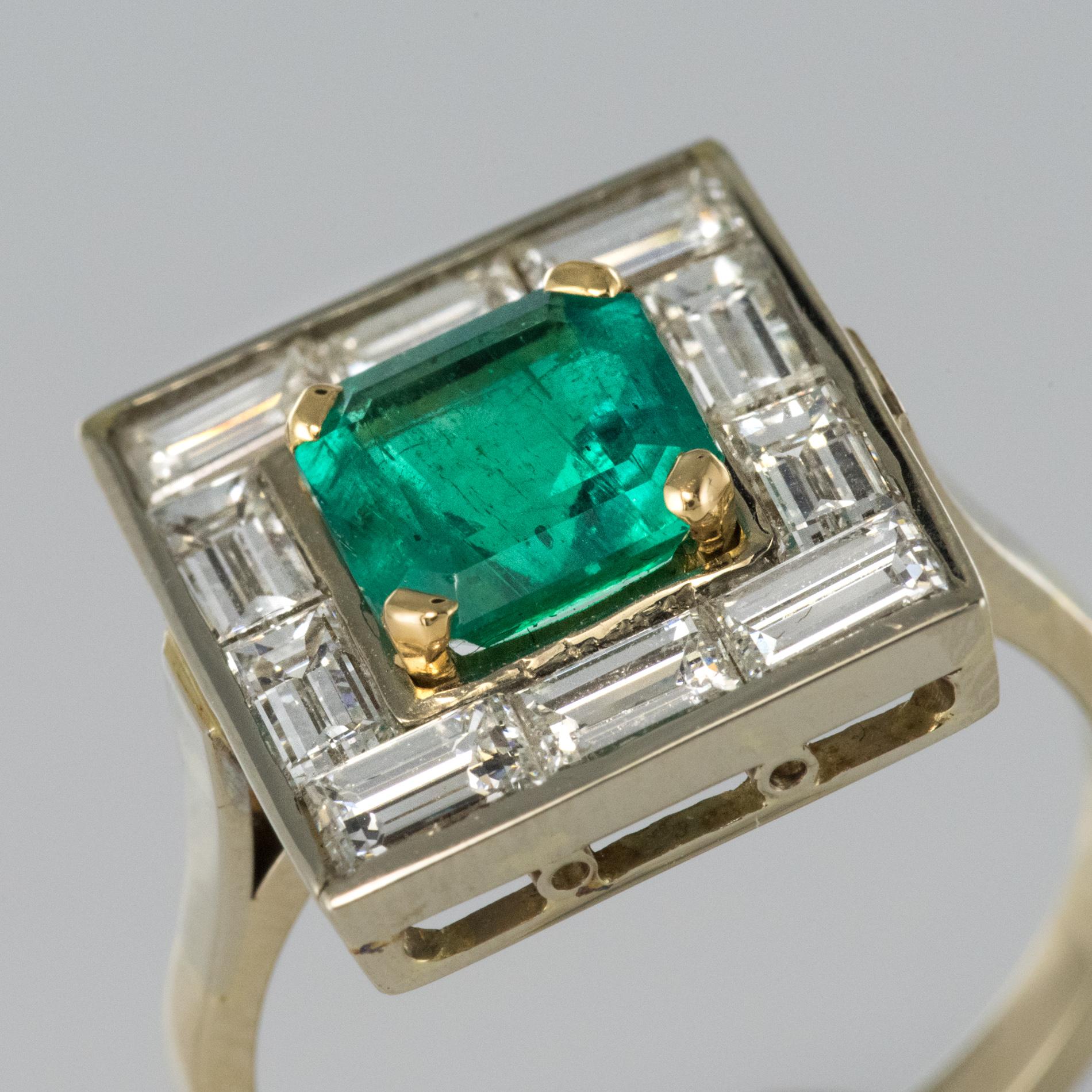 Art Deco Style Colombian Emerald And Baguette Diamond Ring For Sale 6