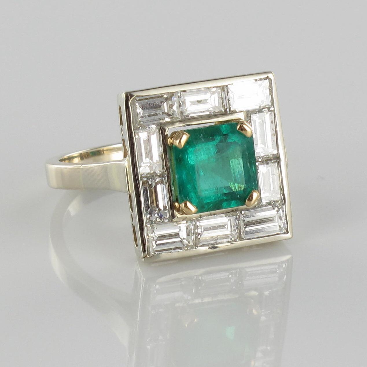 Art Deco Style Colombian Emerald And Baguette Diamond Ring For Sale 2