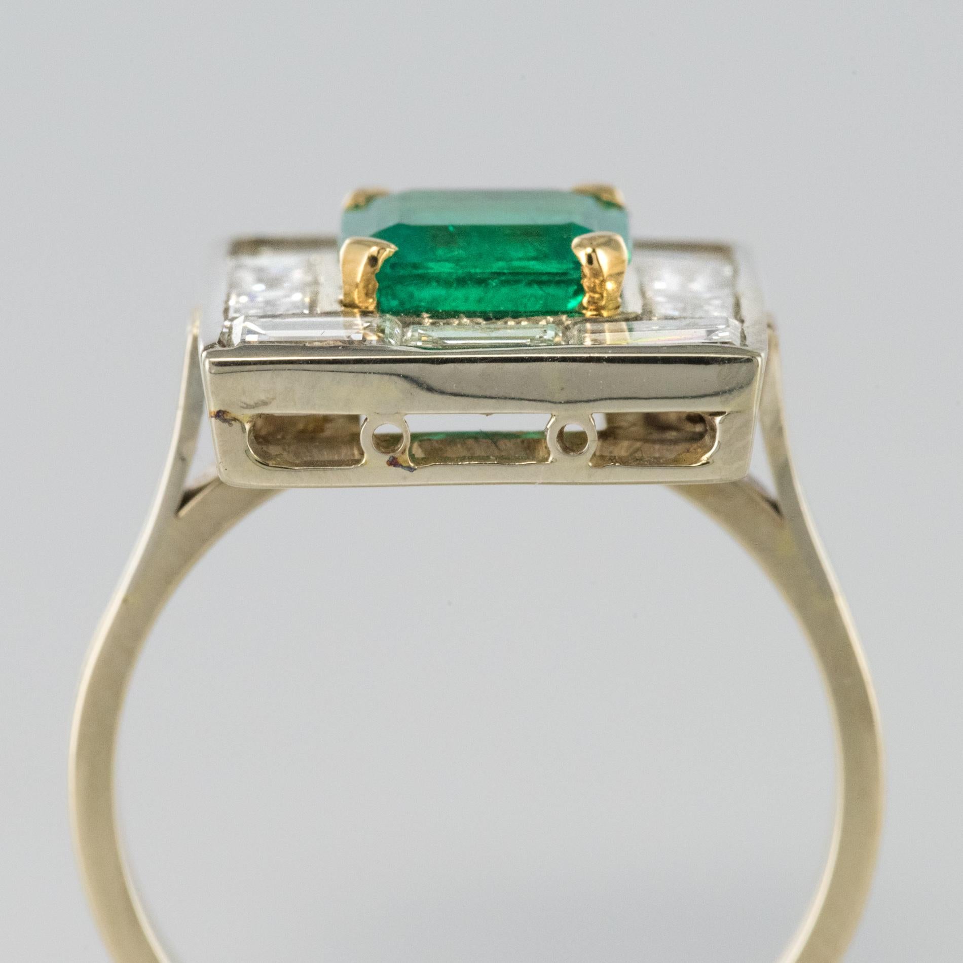 Art Deco Style Colombian Emerald And Baguette Diamond Ring In New Condition For Sale In Poitiers, FR