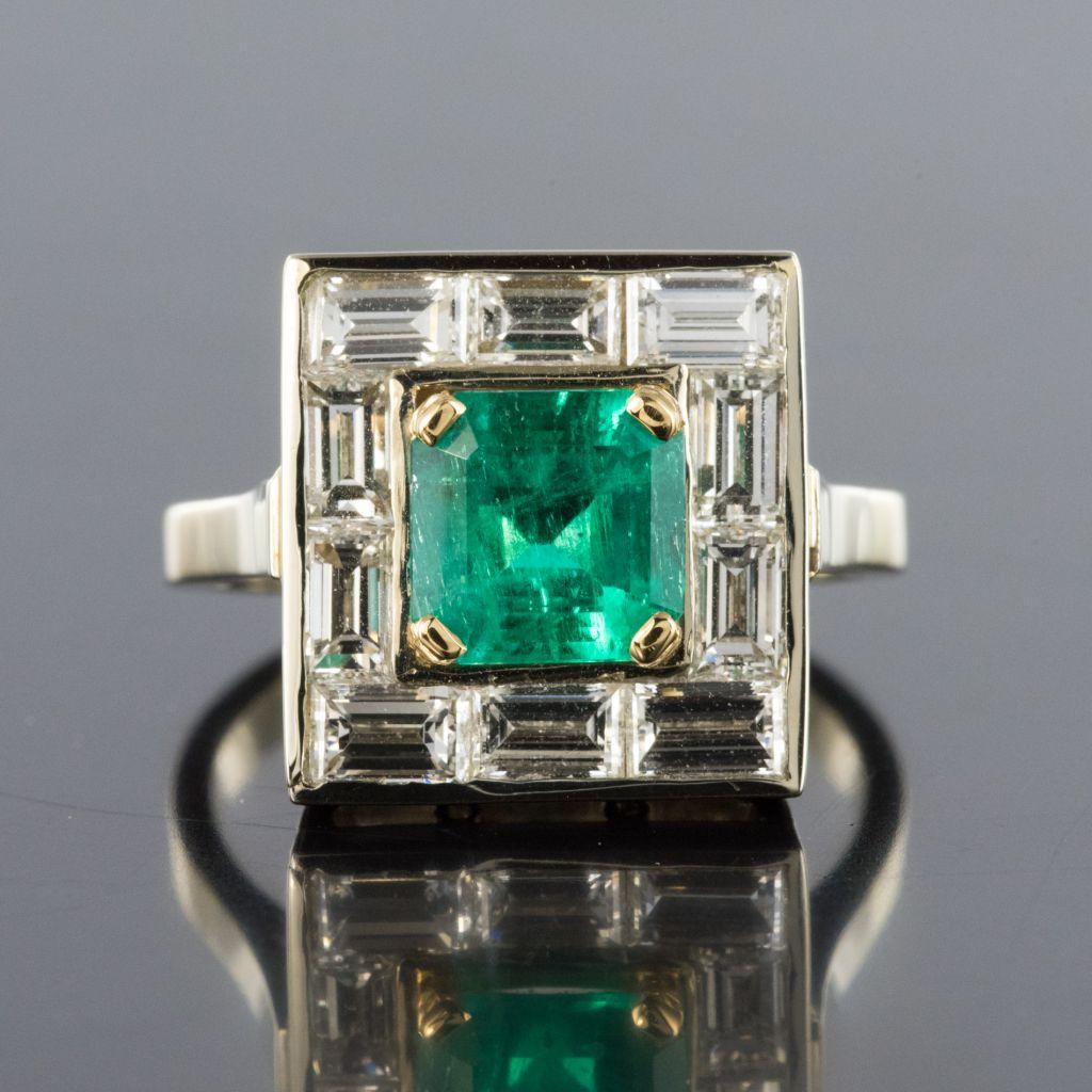 Art Deco Style Colombian Emerald And Baguette Diamond Ring For Sale 1