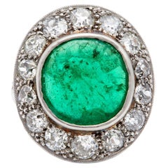 Art Deco GIA Colombian Emerald and Diamond 18k White Gold Cocktail Ring