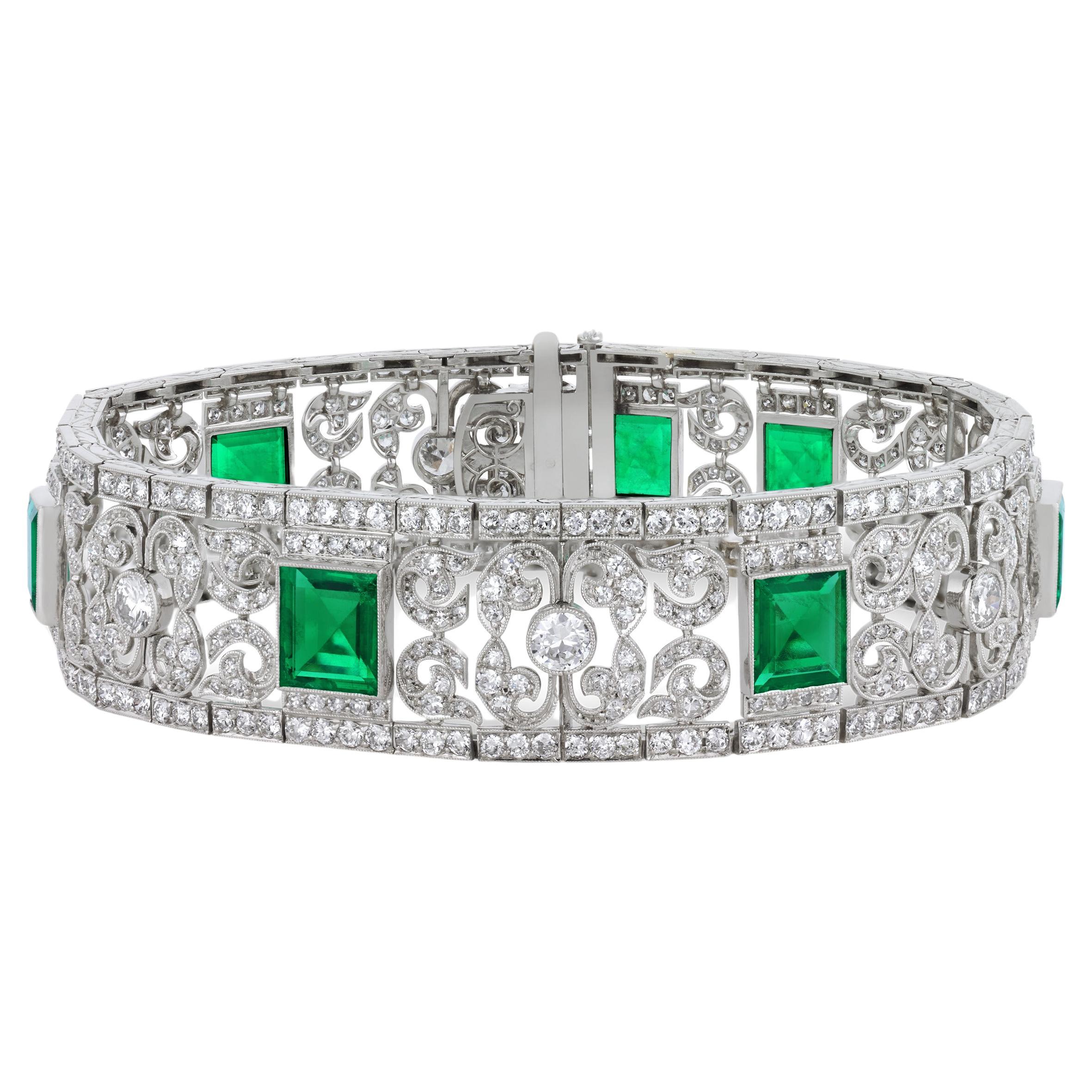 Art Deco Colombian Emerald and Diamond Bracelet
