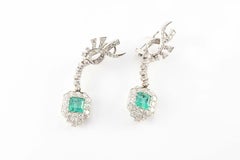 Art Deco Colombian Emerald and Diamond Drop Earrings