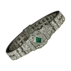 Bracciale Art Déco colombiano con smeraldi e diamanti a maglie