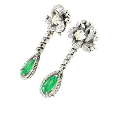 Art Deco Colombian Emerald and Diamond Pendant Gold Earrings