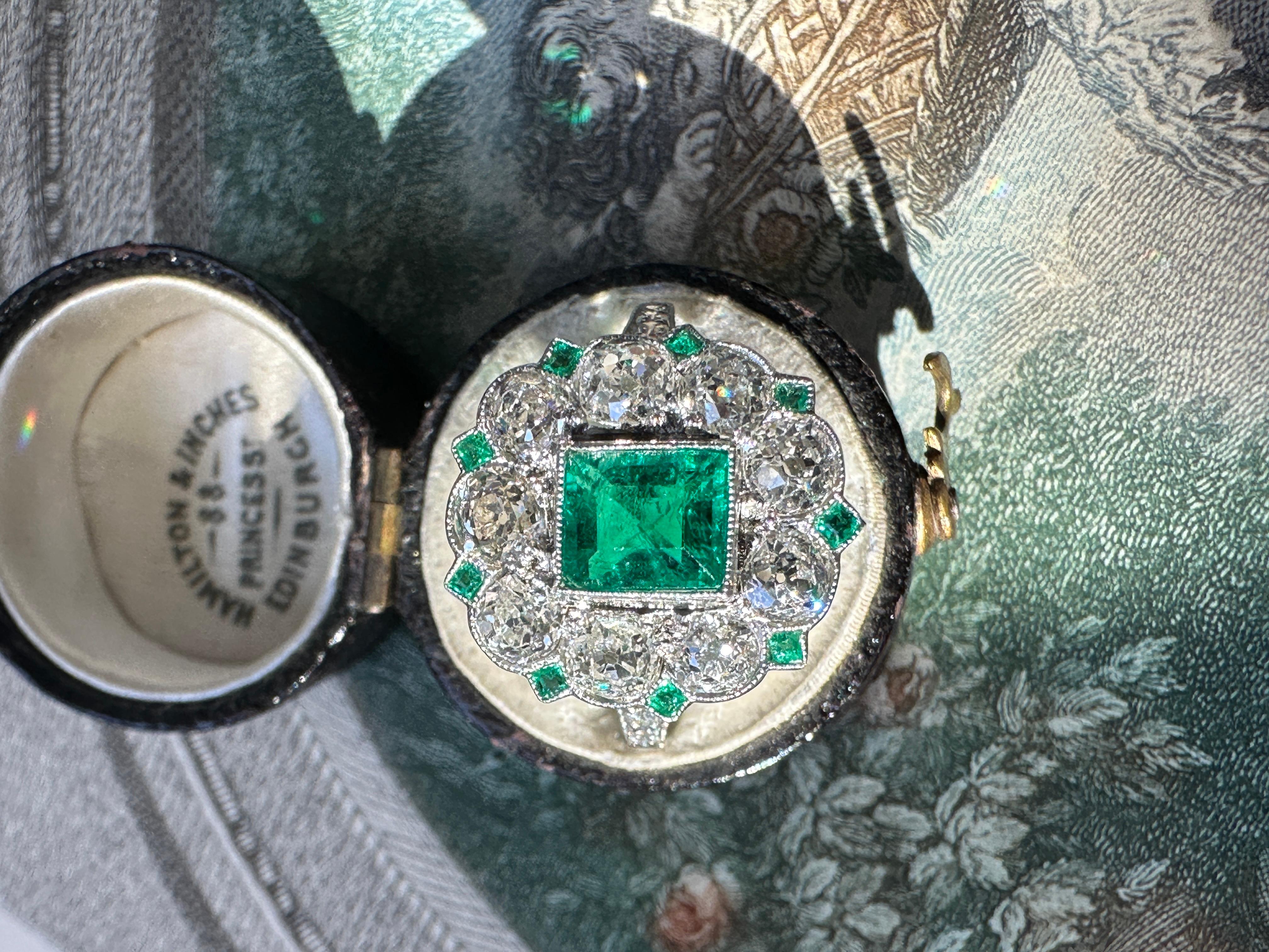 Art Deco Colombian Emerald and Diamond RIng - AGL Insignificant Treatment For Sale 2