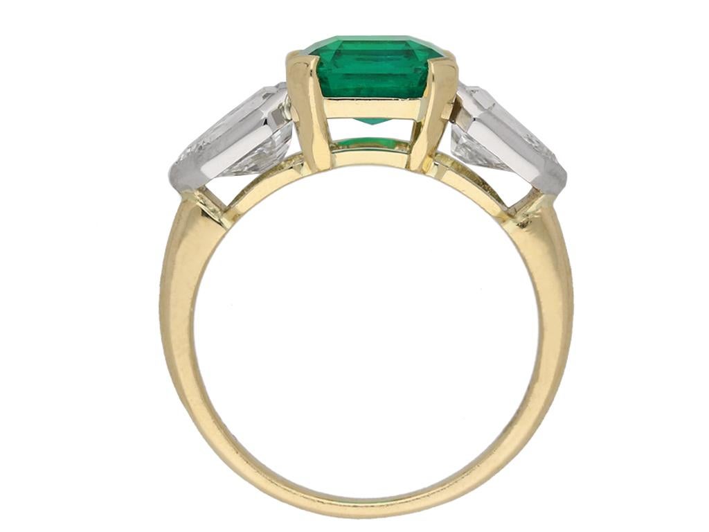 Octagon Cut Art Deco Colombian Emerald and Diamond Ring, circa 1930 For Sale