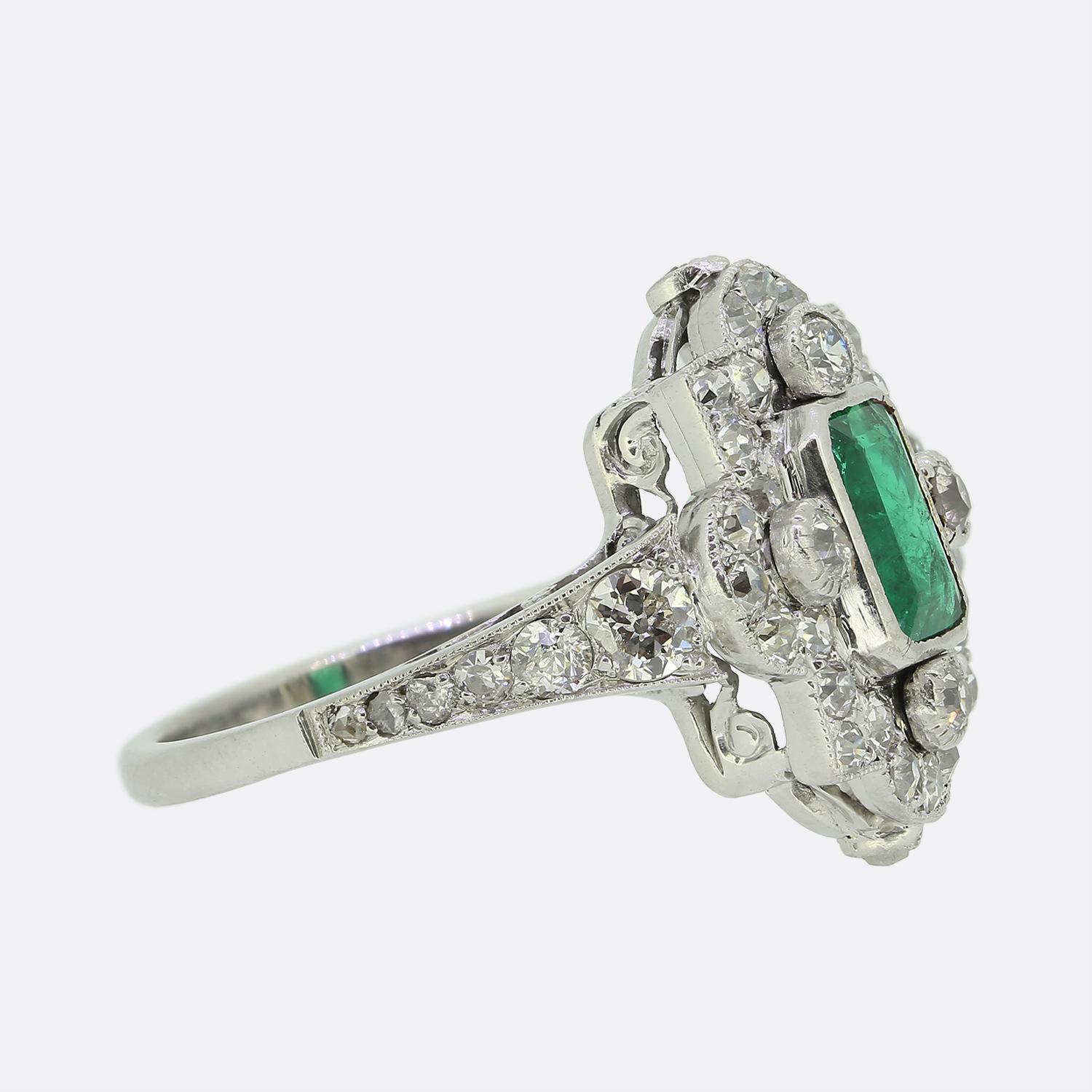 Emerald Cut Art Deco Colombian Emerald and Diamond Ring For Sale