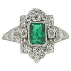 Vintage Art Deco Colombian Emerald and Diamond Ring