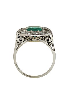 GIA Certified Art Deco Colombian Emerald and Diamond Ring