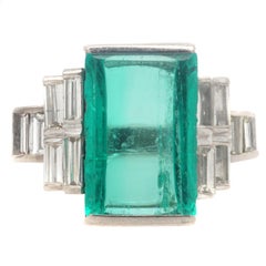 Art Deco Colombian Emerald Diamond 18 Karat Gold Ring