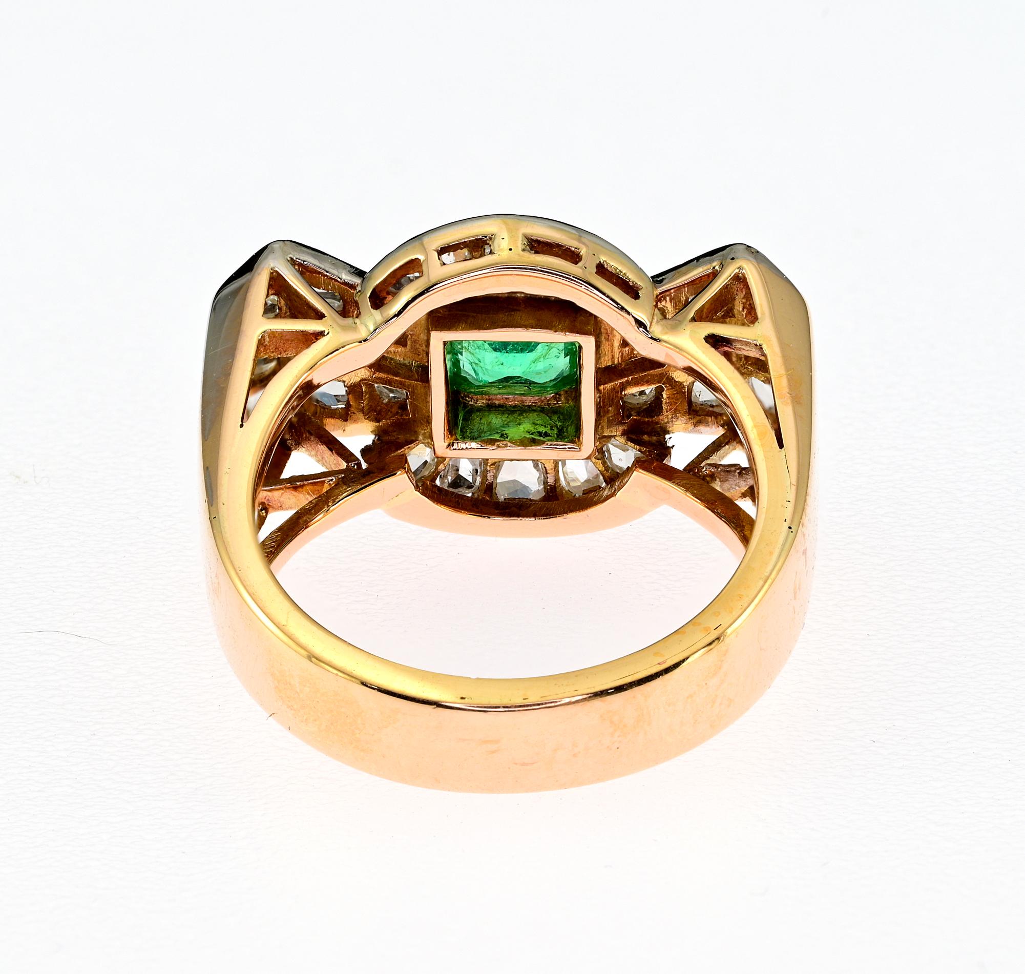 Art Deco Colombian Emerald Diamond Bow Ring For Sale 1