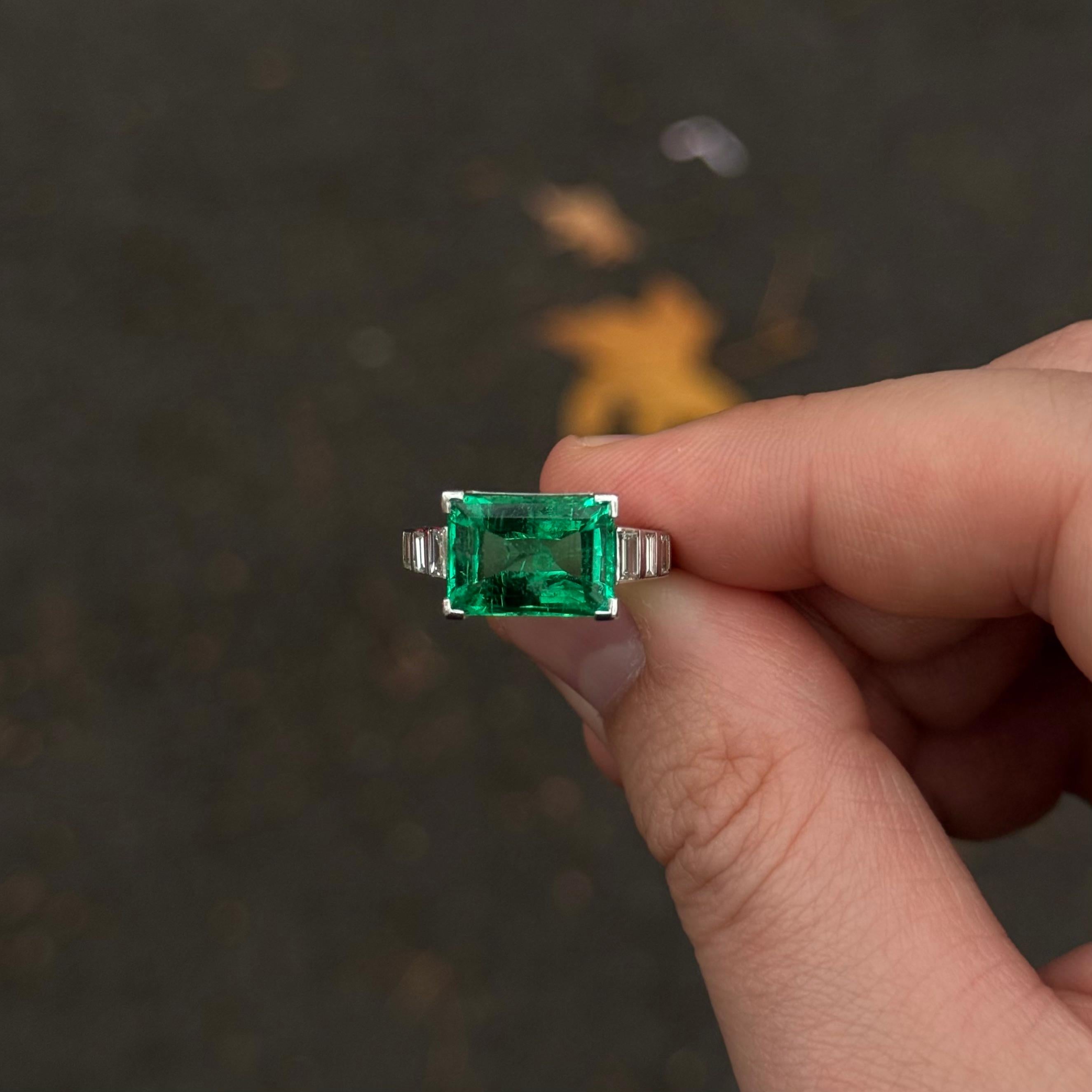Art Deco Colombian Emerald Diamond Engagement Cocktail Ring Platinum 1930s 8