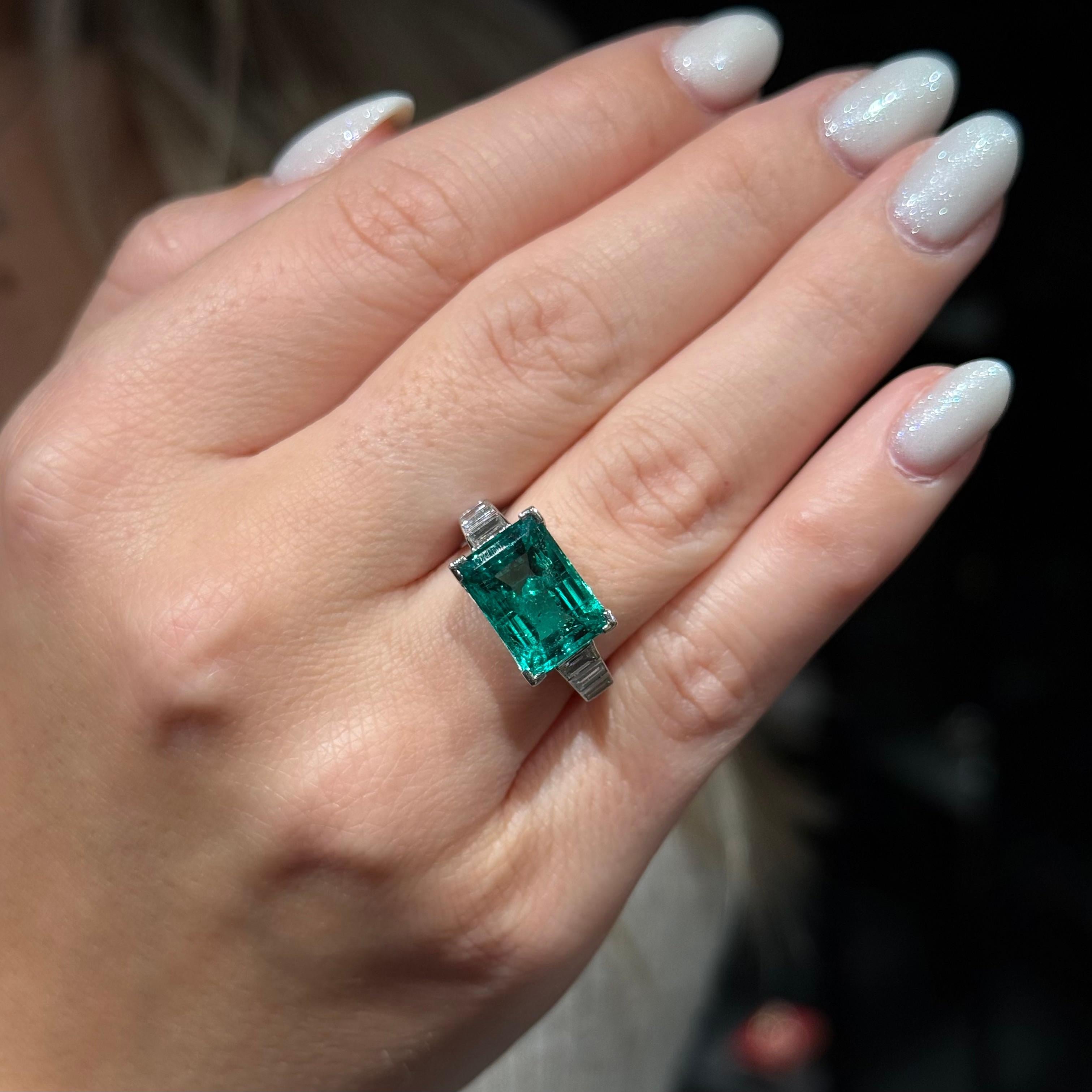 Art Deco Colombian Emerald Diamond Engagement Cocktail Ring Platinum 1930s 11