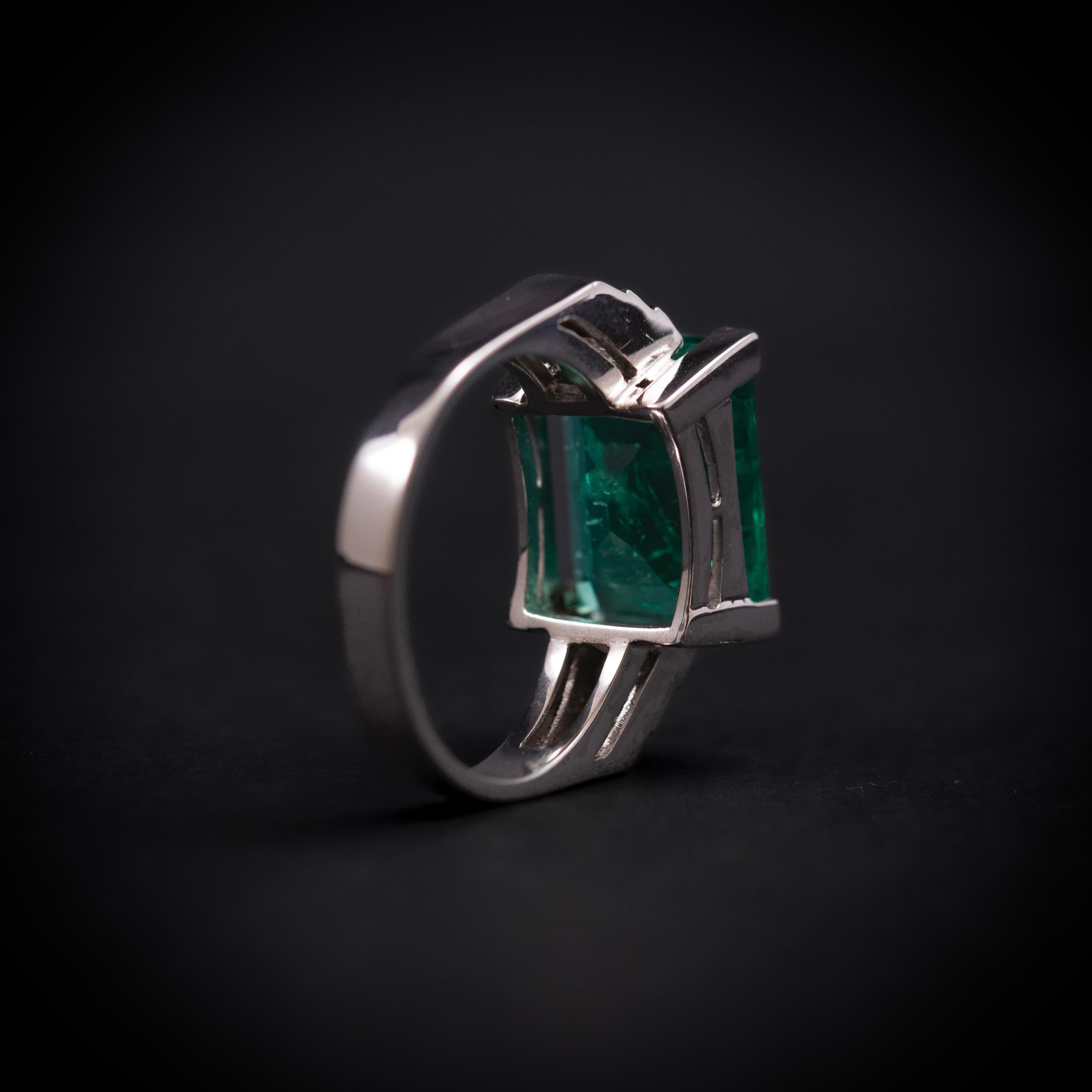 Art Deco Colombian Emerald Diamond Engagement Cocktail Ring Platinum 1930s 12