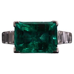 Bague de fiançailles cocktail Art déco en platine avec émeraude de Colombie et diamants, années 1930