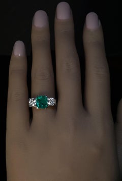 Art Deco Colombian Emerald Diamond Engagement Ring c. 1925