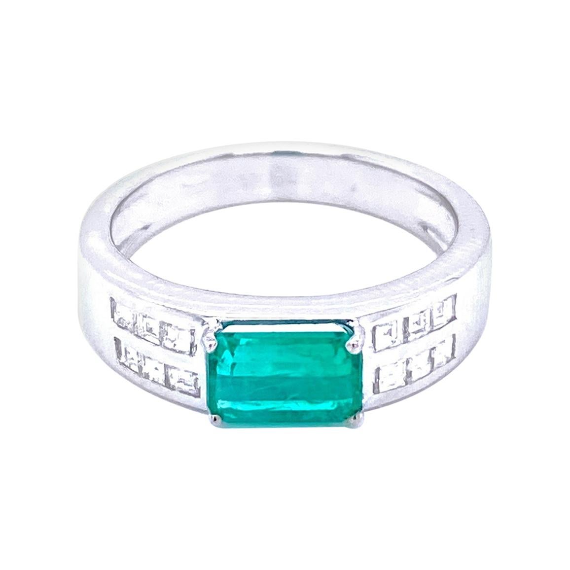 Art Deco Colombian Emerald Diamond Gold Ring