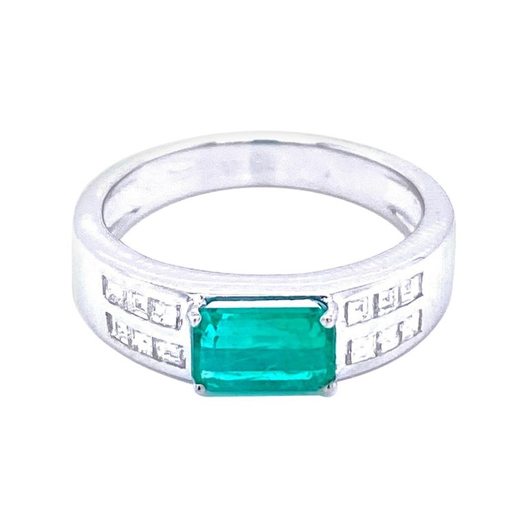 Art Deco Colombian Emerald Diamond Gold Ring at 1stDibs