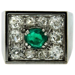 Art Deco Colombian Emerald Diamond Platinum Ring Art Deco Colombian Emerald Diamond Platinum Ring