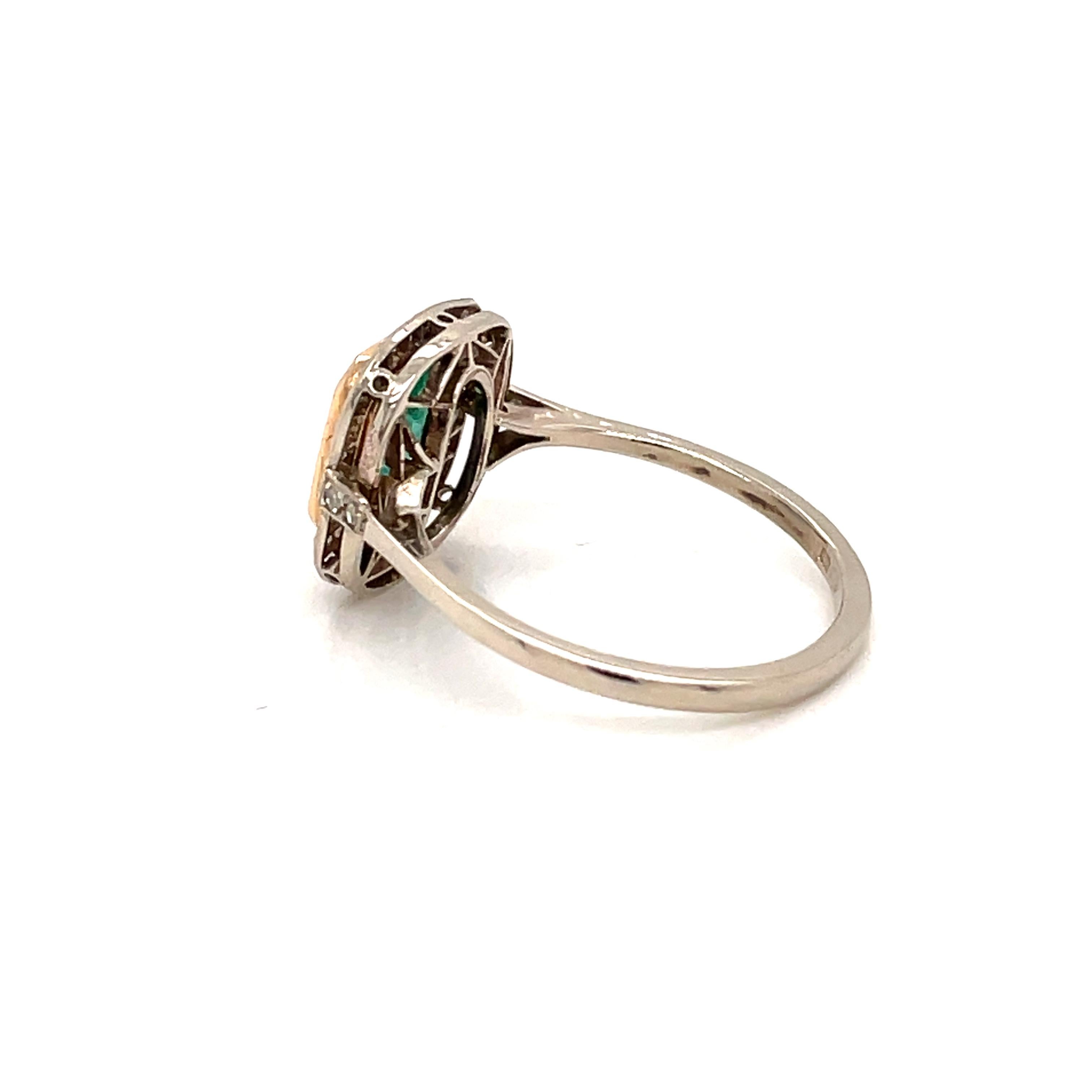 Women's Art Deco Colombian Emerald Diamond Ring