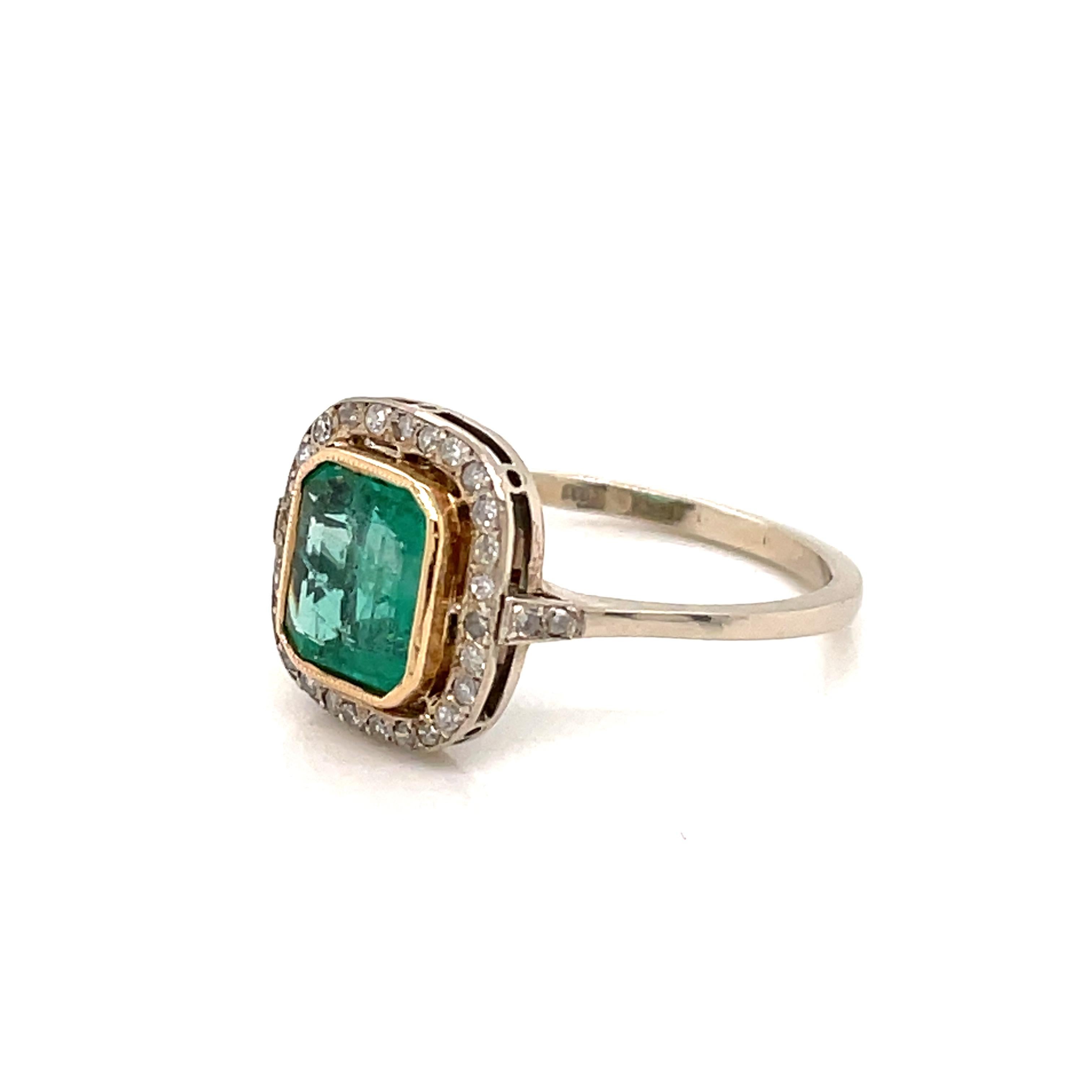 Art Deco Colombian Emerald Diamond Ring 1