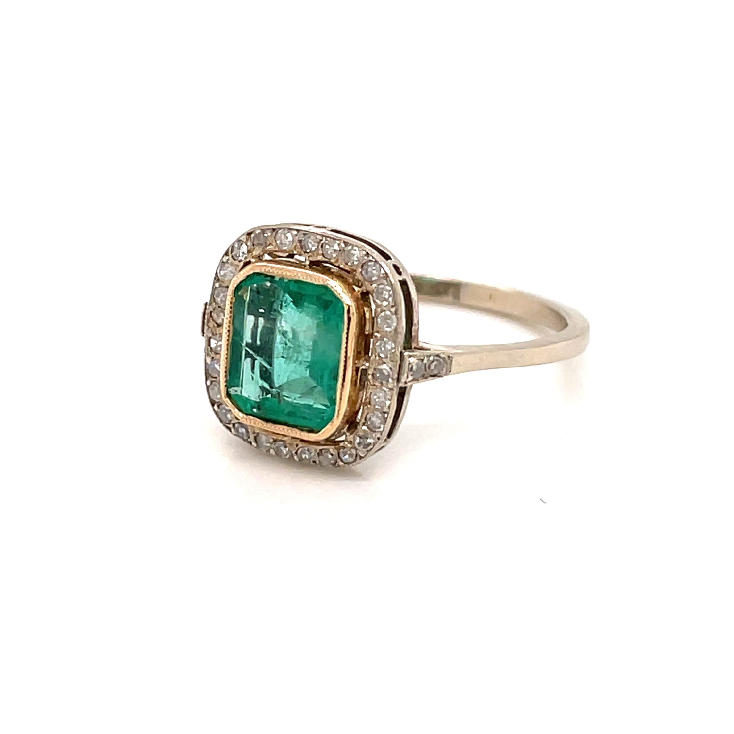 Art Deco Colombian Emerald Diamond Ring 2