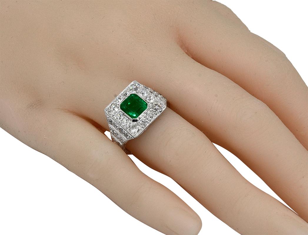 Art Deco Colombian Emerald and Diamond Ring 3