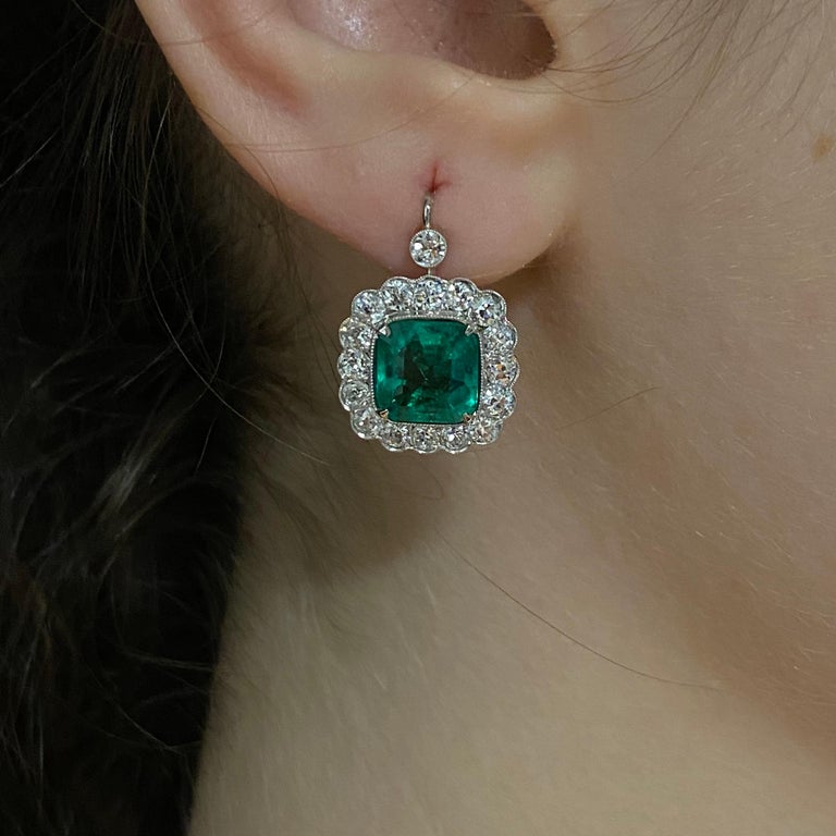 20th Century Colombian Emerald Old Cut Diamond Cluster Earrings ...
