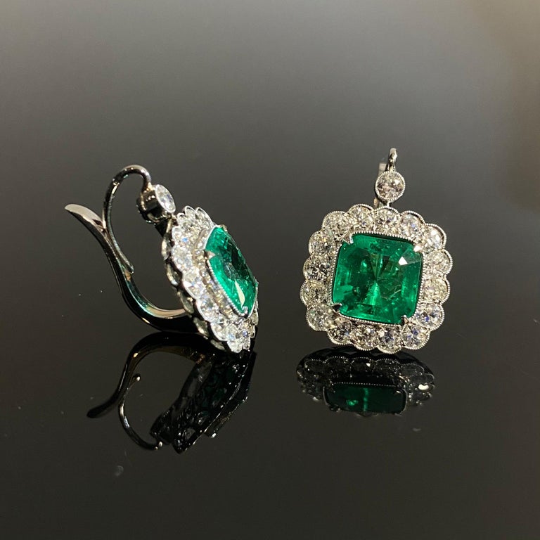 20th Century Colombian Emerald Old Cut Diamond Cluster Earrings ...