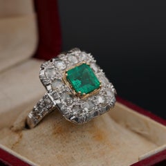 Art Deco Colombian Emerald Rose Cut Diamond ring