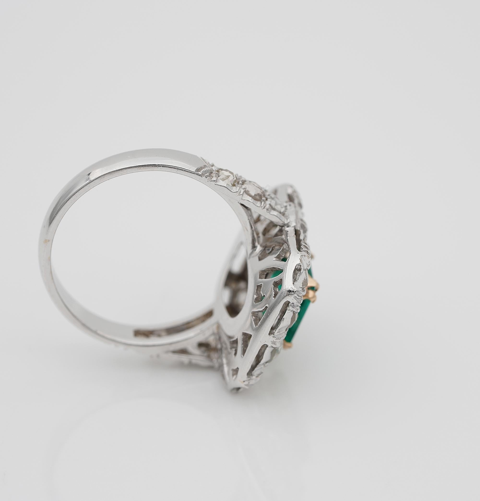 Art Deco Colombian Emerald Rose Cut Diamond ring For Sale 1