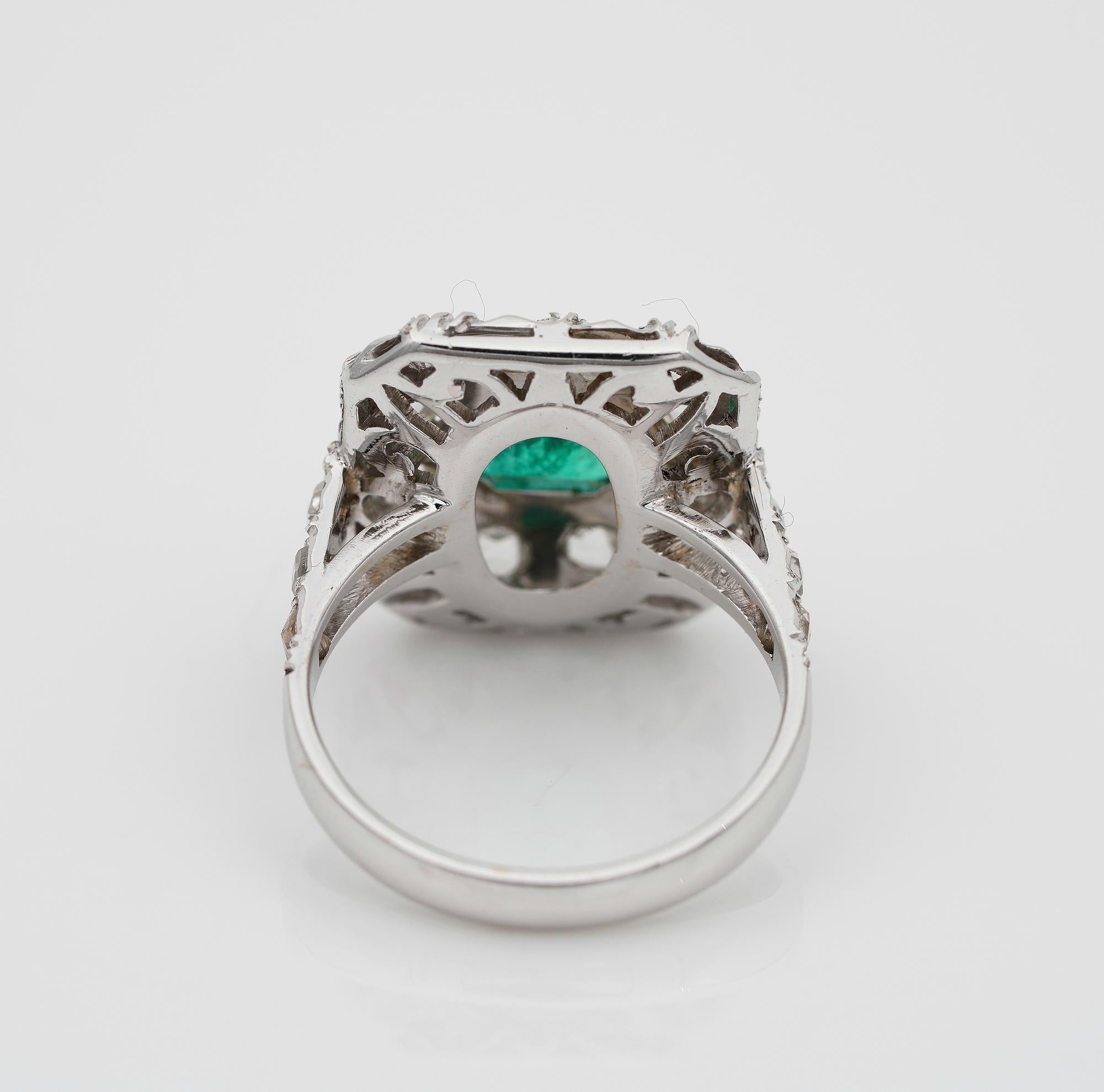Art Deco Colombian Emerald Rose Cut Diamond ring For Sale 2