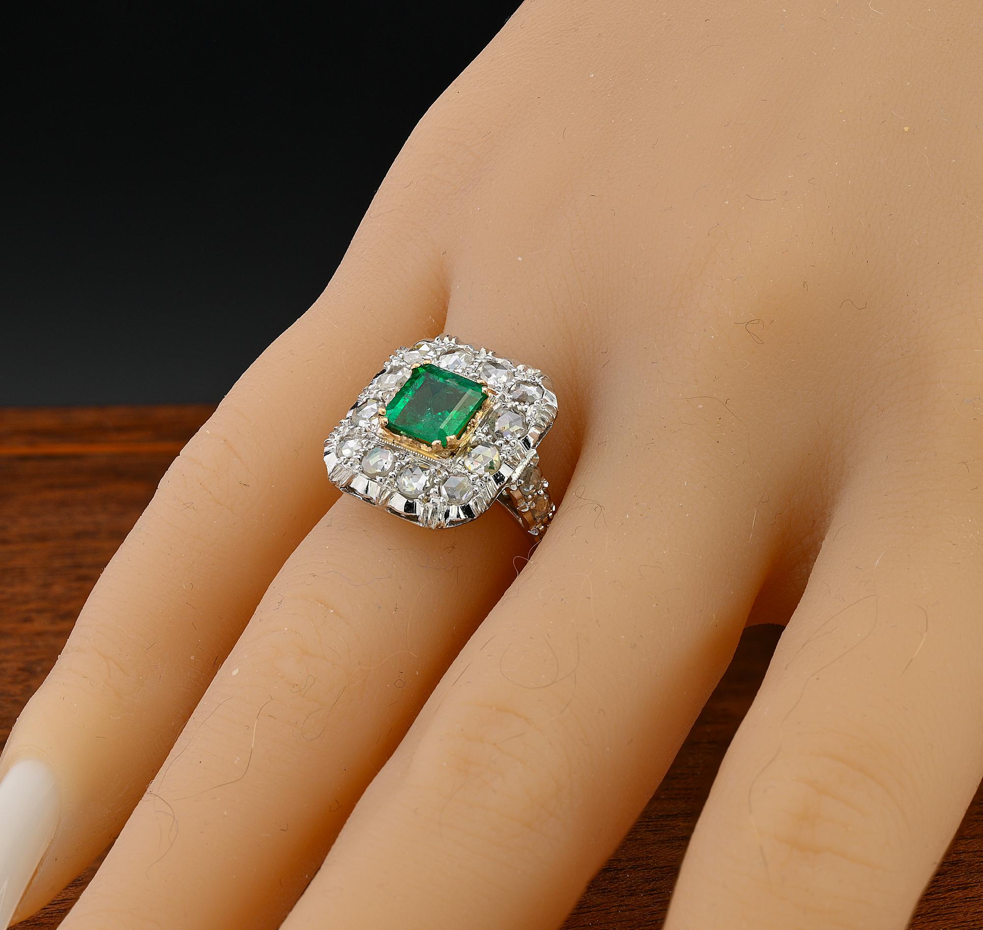 Art Deco Colombian Emerald Rose Cut Diamond ring For Sale 3