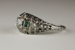 Art Deco Colombian Green Emerald and Diamond Ring