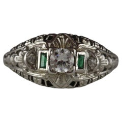 Art Deco Colombian Green Emerald and Diamond Ring