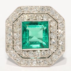 Art Deco Colombian INSIGNIFICANT Emerald and Diamond Ring Circa 1920
