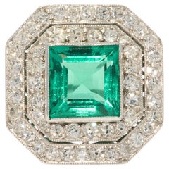 Art Deco Colombian INSIGNIFICANT Emerald and Diamond Ring Circa 1920