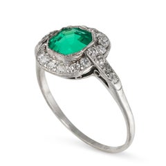 Art Deco Colombian Insignificant Emerald Diamond Engagement Ring