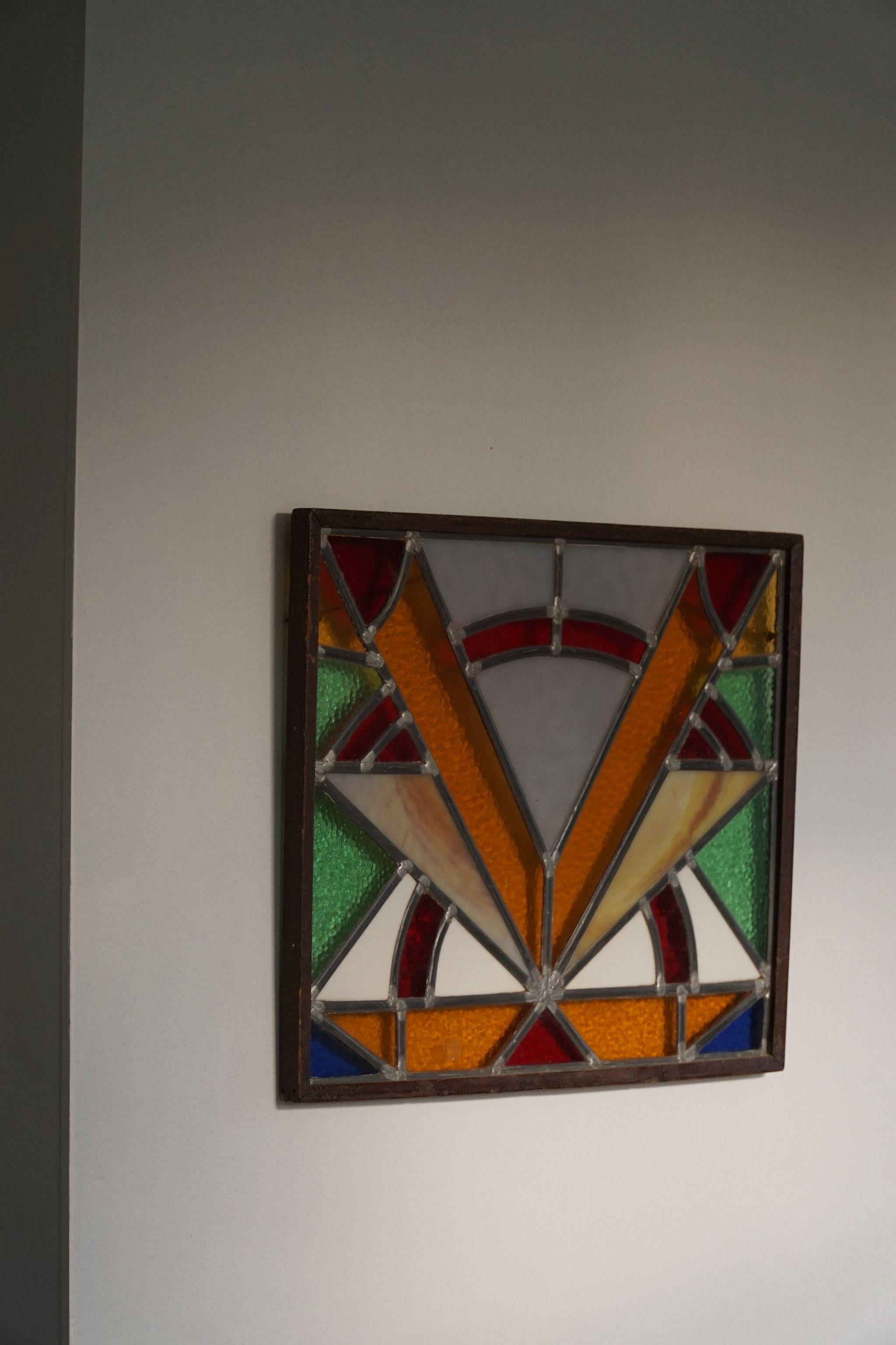 Bohemian Art Deco, Colored Glass, Decorative Wall Art, Scandinavian Artist, 1930s For Sale