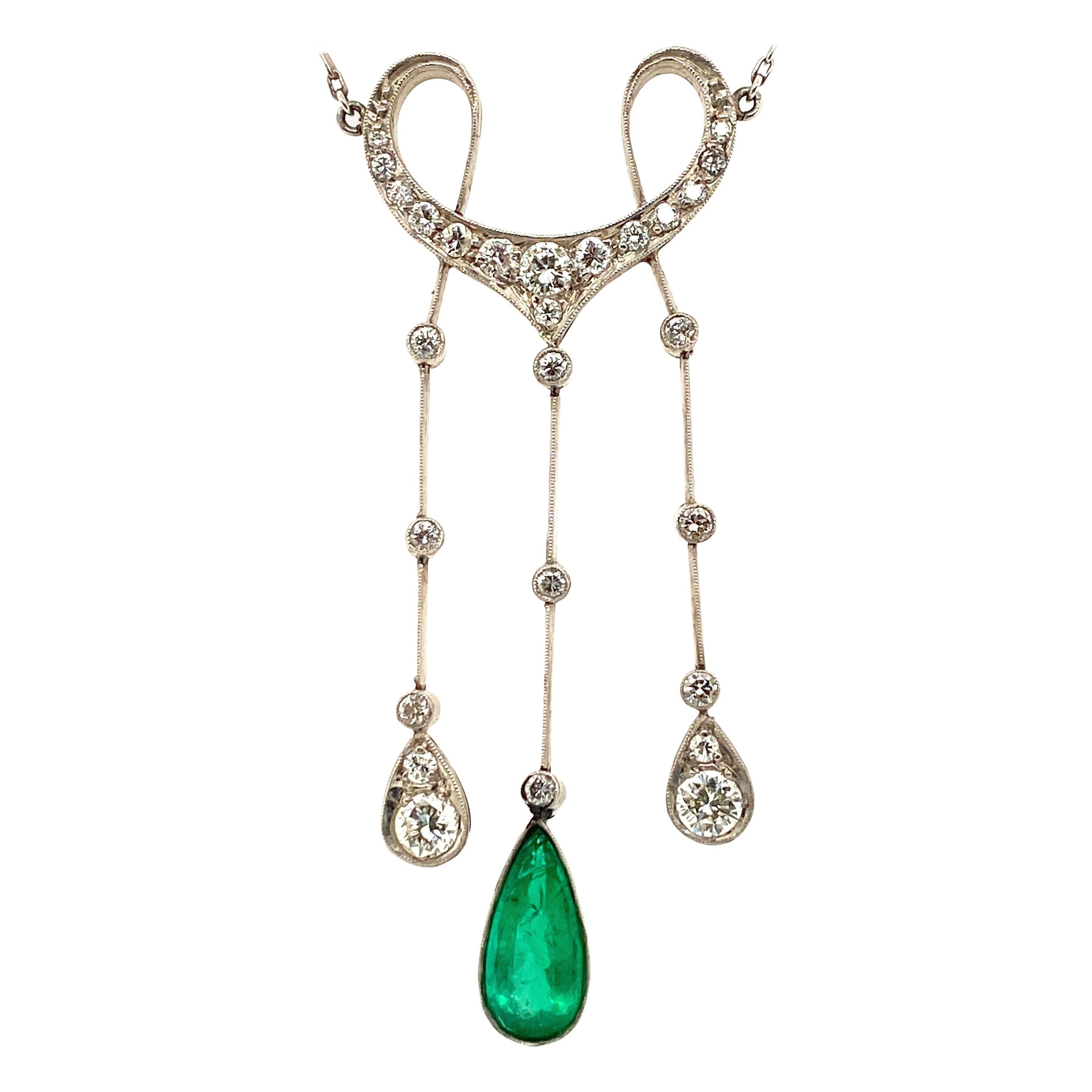 Art Deco Columbian Emerald and Diamond Necklace