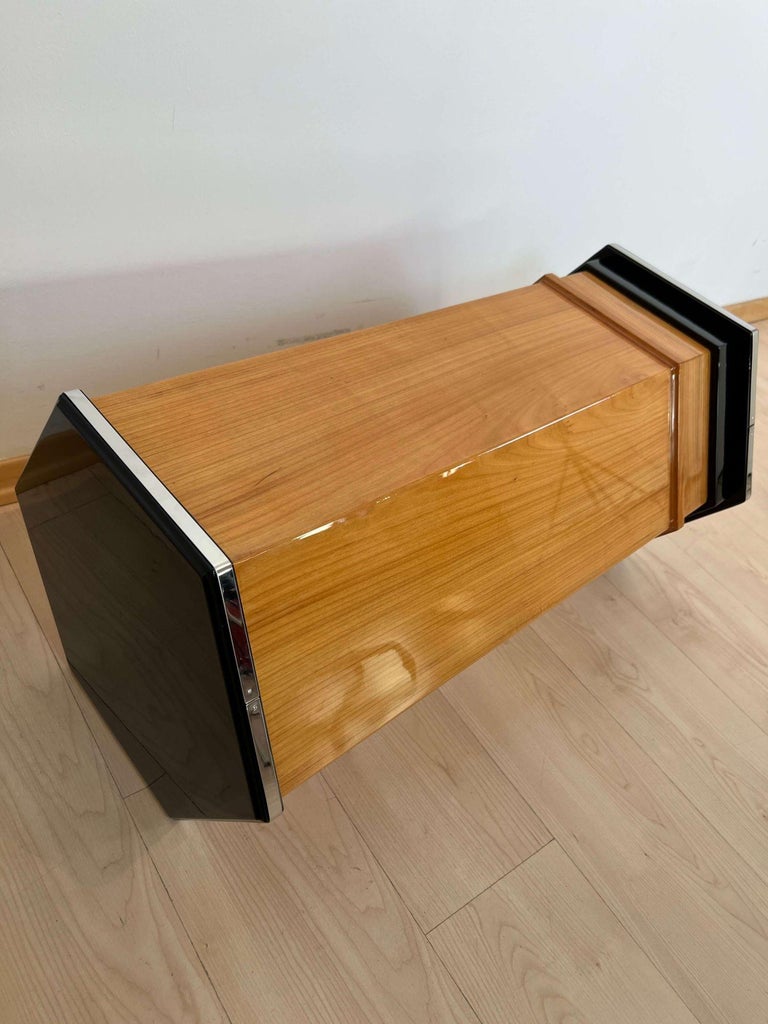 Art Deco Column, Cherry Wood, Lacquer and Metal Trims, France, circa