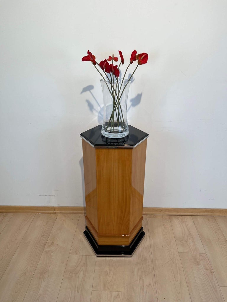 Art Deco Column, Cherry Wood, Lacquer and Metal Trims, France, circa