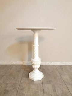 Column Pedestal Art Deco White Marble Oval Coffee Table Mid-Century Italy, 1930s