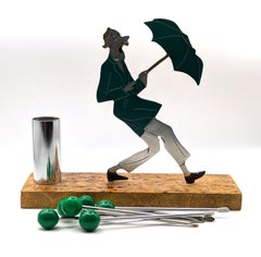 Art Deco Comical Man with Umbrella Cocktail Sticks By Sudre .c1930